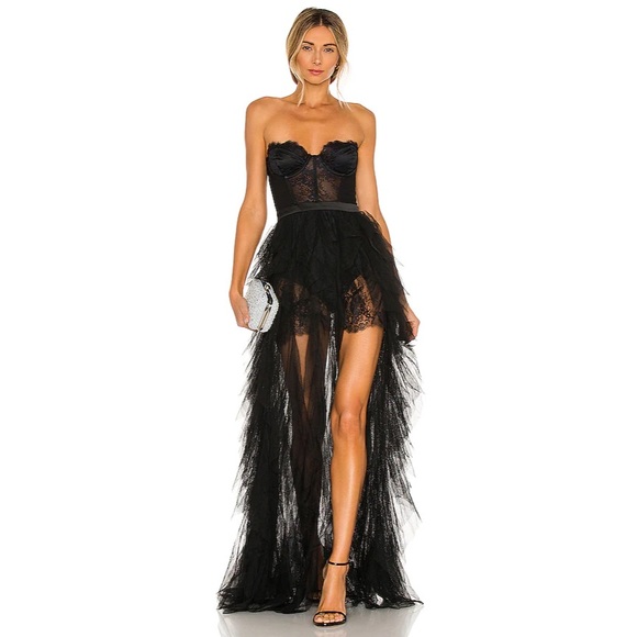 For Love and Lemons Bustier Gown Black Lace